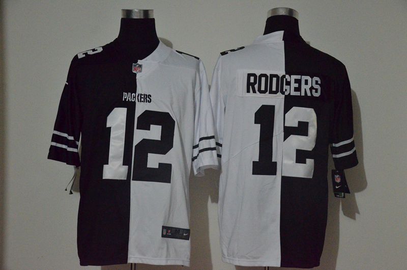 Men Green Bay Packers #12 Rodgers Black white Half version 2020 Nike NFL Jerseys